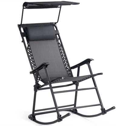 Folding Garden Rocking Chair with Sun Canopy-Black