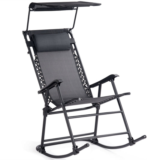 Folding Garden Rocking Chair with Sun Canopy-Black