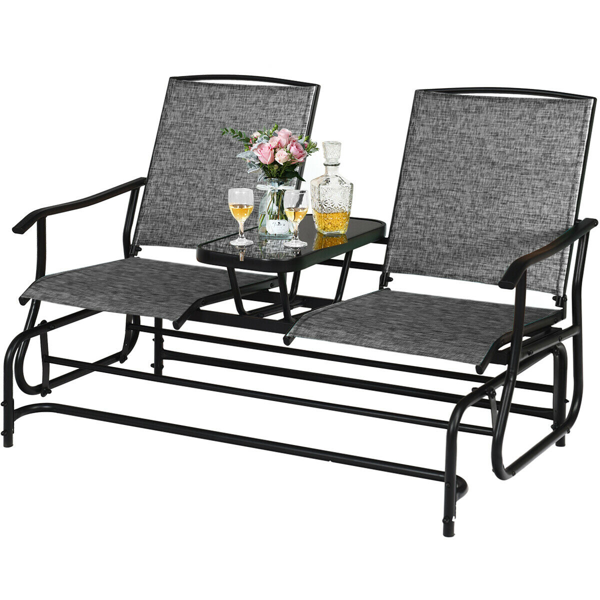 2 Seater Garden Rocking Lounge with Centre Table-Grey