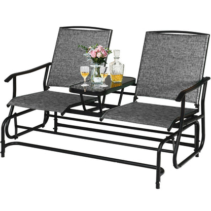 2 Seater Garden Rocking Lounge with Centre Table-Grey