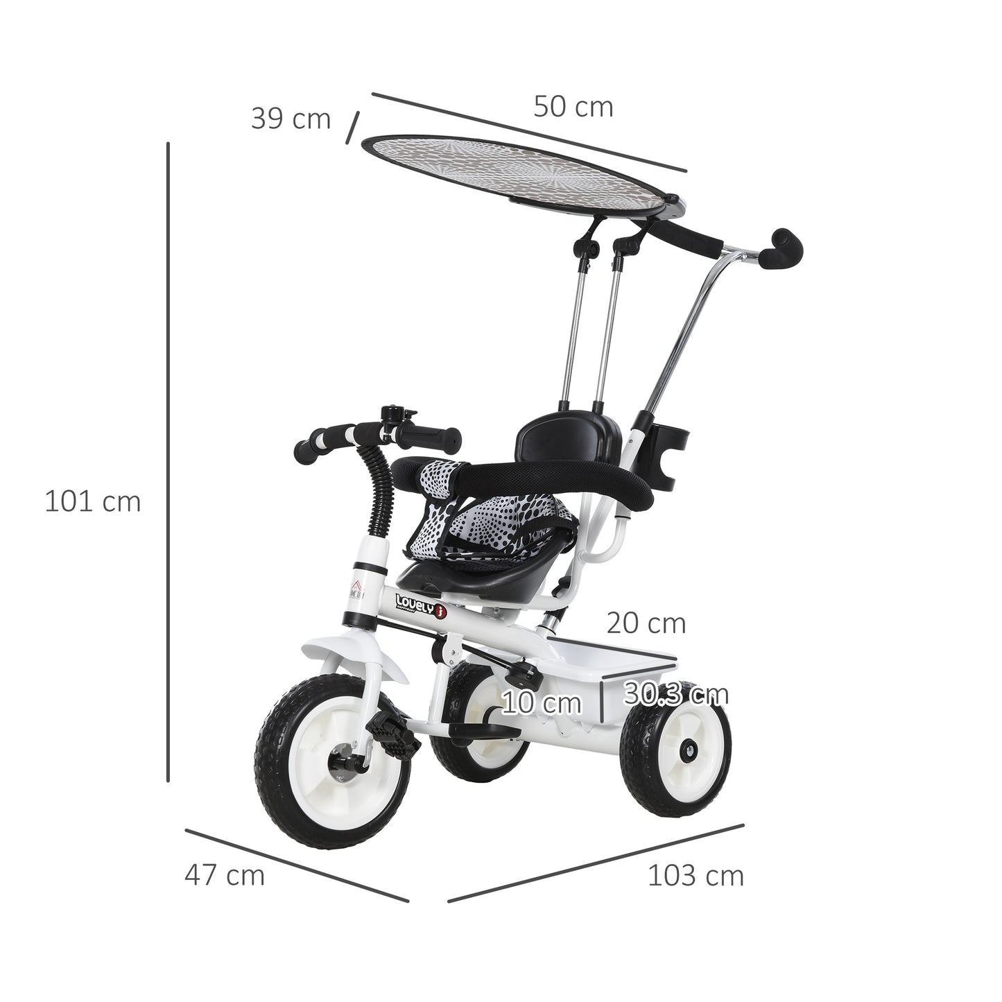 HOMCOM Baby Tricycle W/Handle-White/Black