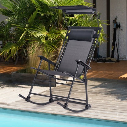 Folding Garden Rocking Chair with Sun Canopy-Black