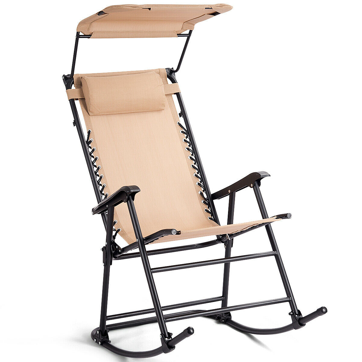 Folding Garden Rocking Chair with Sun Canopy-Beige