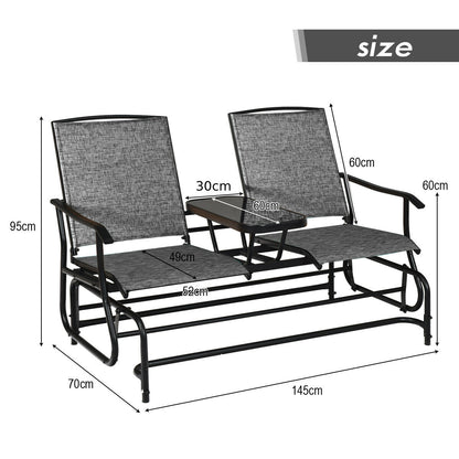 2 Seater Garden Rocking Lounge with Centre Table-Grey