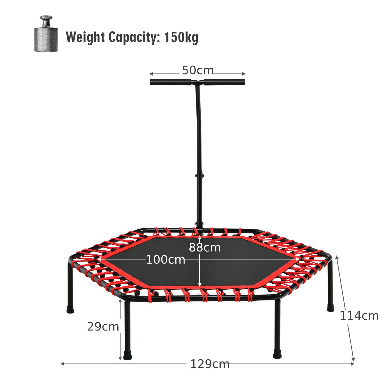 Folding Fitness Trampoline Adults/ Kids with Adjustable Handrail-Red