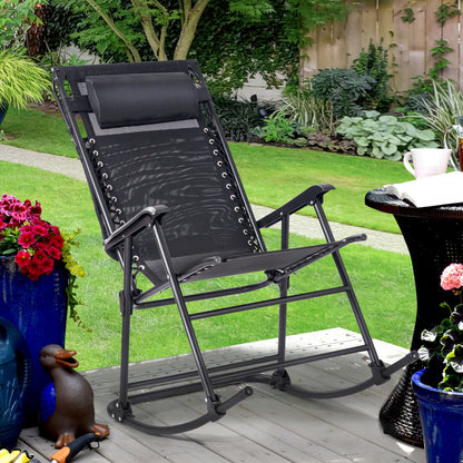Folding Garden Rocking Chair with Sun Canopy-Black