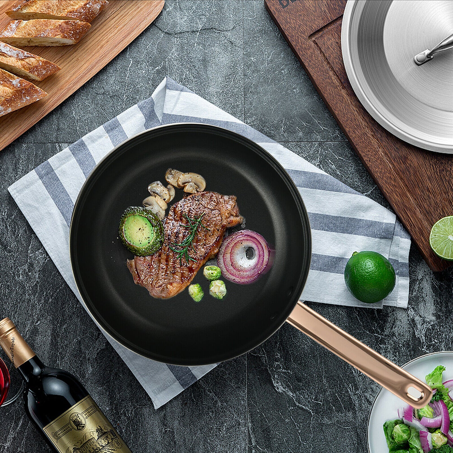 6Pc Non Stick Stainless Steel Cookware Set with Lid