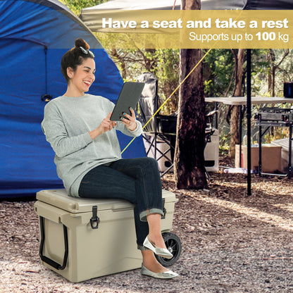 71L Portable Cooler on Wheels with Handles &amp; Wheels-Tan