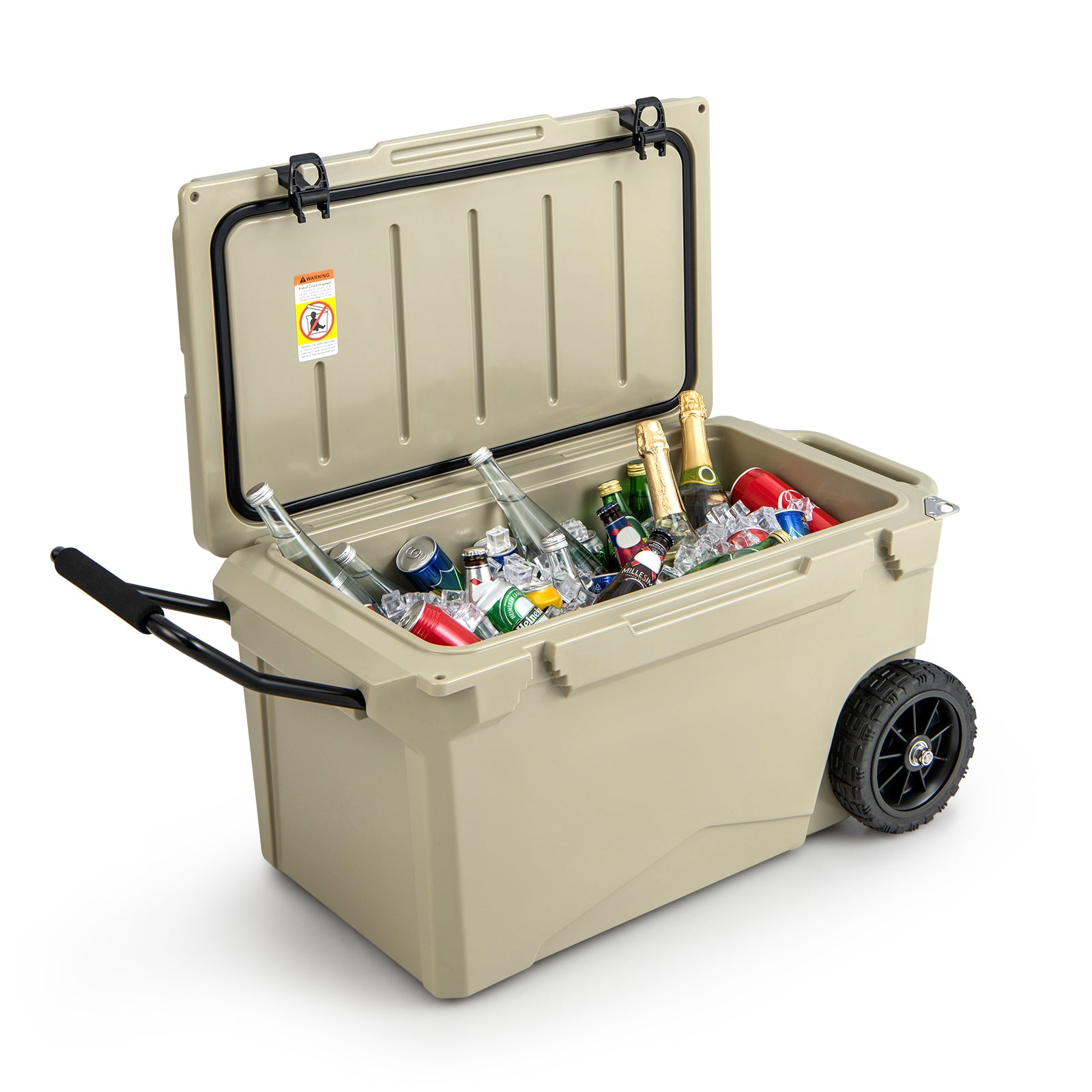 71L Portable Cooler on Wheels with Handles &amp; Wheels-Tan