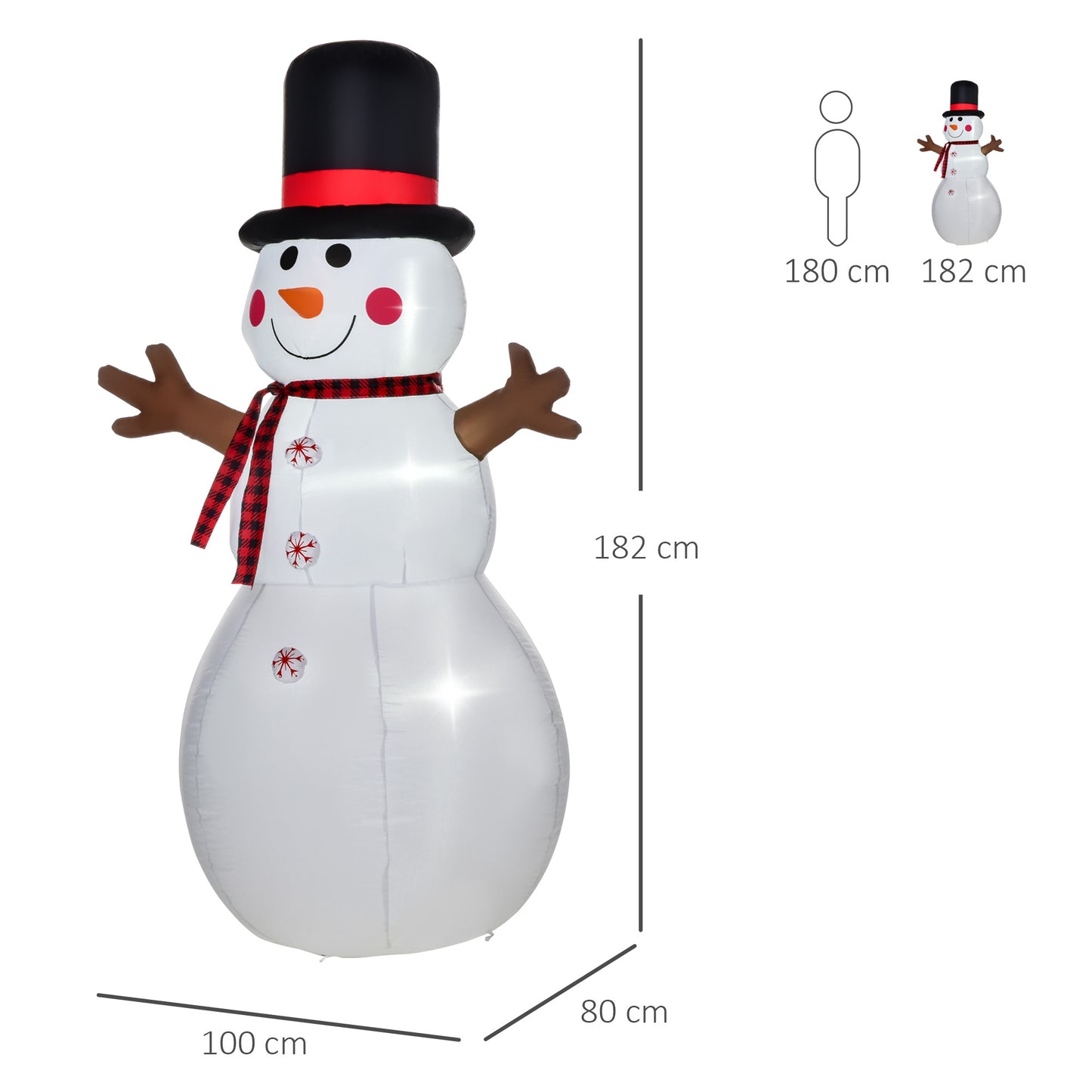 HOMCOM 6ft/1.82m Tall Giant Outdoor Indoor Inflatable Snowman Christmas Decoration for Lawn with Hat Scarf LED Lights