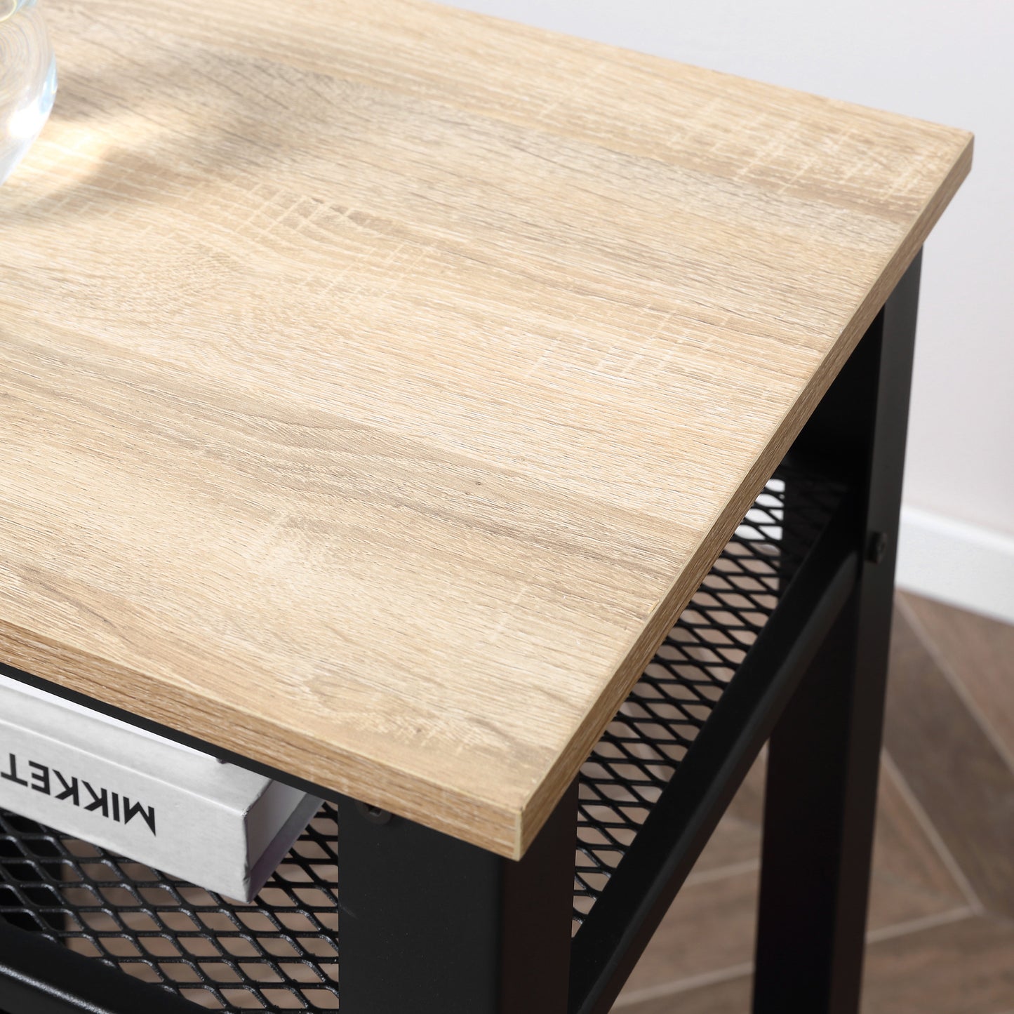 HOMCOM Industrial-Style Boxy Side Table 3 Layer 2 Shelves Storage Display w/ Metal Frame Stylish On-Trend Bedside End Table Nightstand