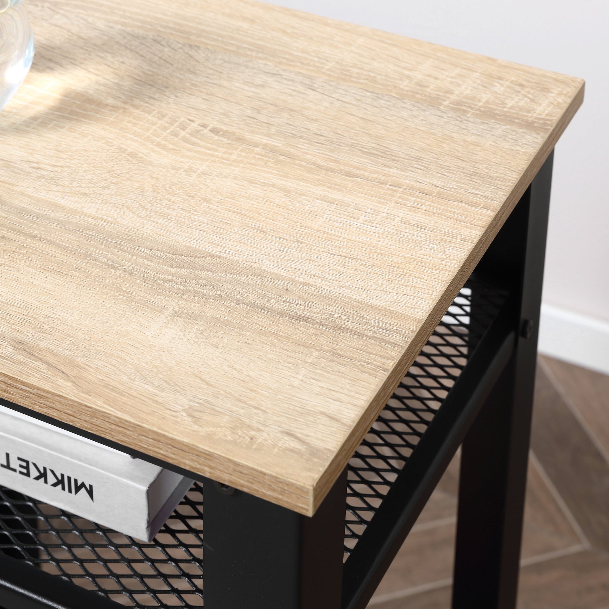 HOMCOM Industrial-Style Boxy Side Table 3 Layer 2 Shelves Storage Display w/ Metal Frame Stylish On-Trend Bedside End Table Nightstand