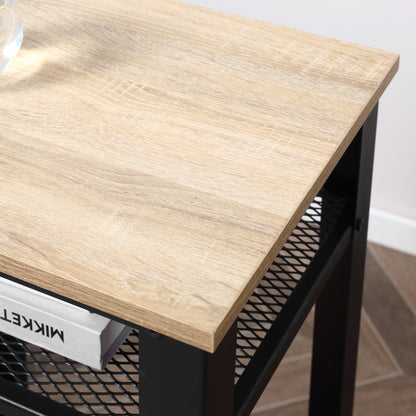 HOMCOM Industrial-Style Boxy Side Table 3 Layer 2 Shelves Storage Display w/ Metal Frame Stylish On-Trend Bedside End Table Nightstand