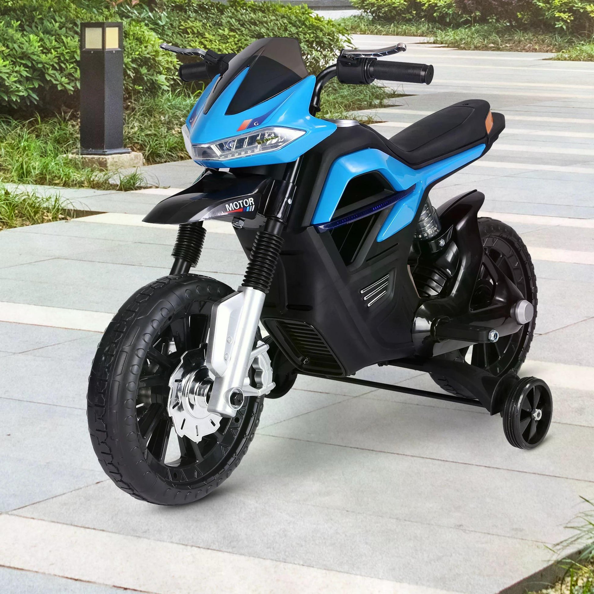 HOMCOM  Ride On Kids Electric Motorbike Scooter 6V Battery Powered w/ Brake Lights and Music Blue