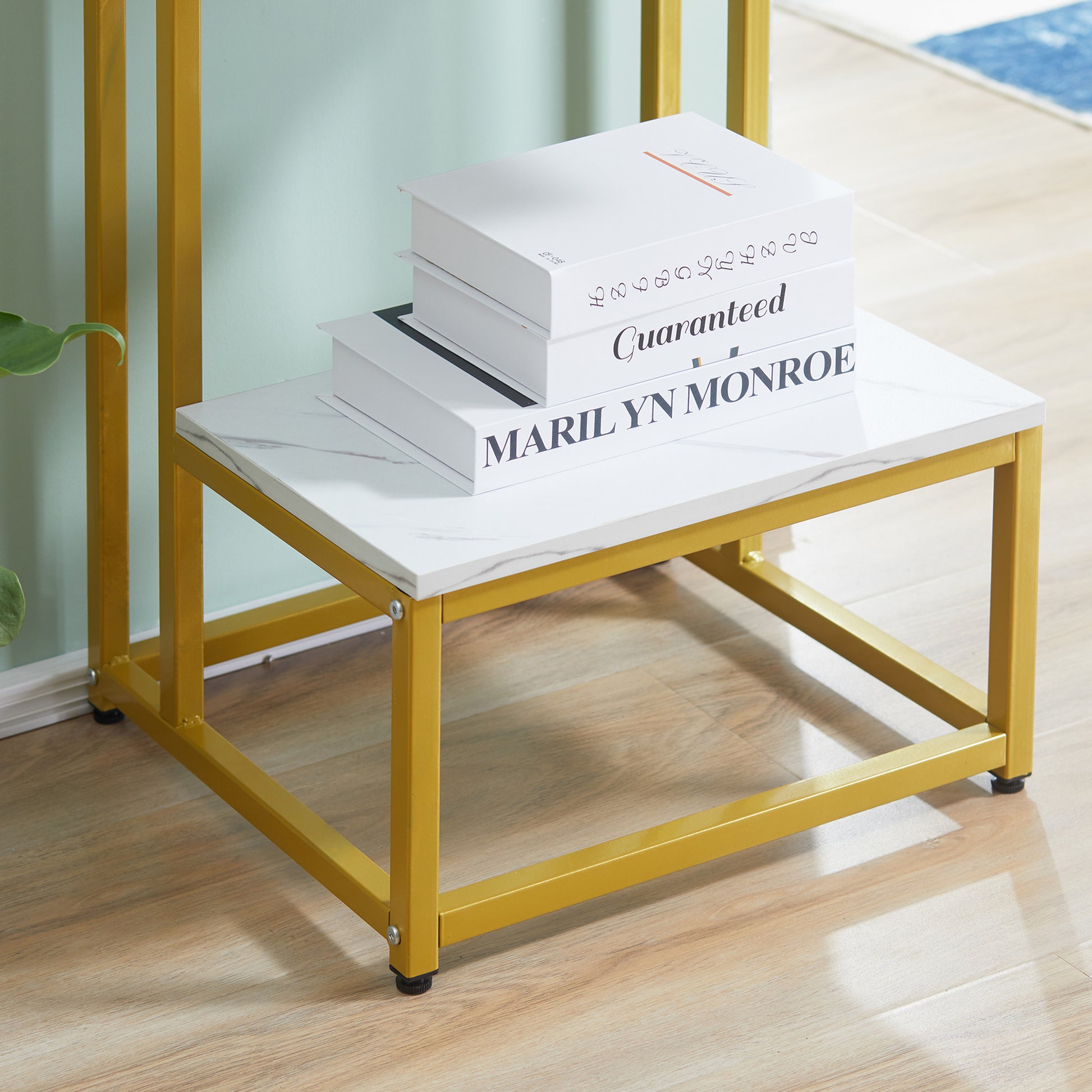 HOMCOM Side Table, Doule Layer End Table, Modern Coffee Table with Steel Frame and Adjustable Non-Slip Feet for Living room, Bedroom, White