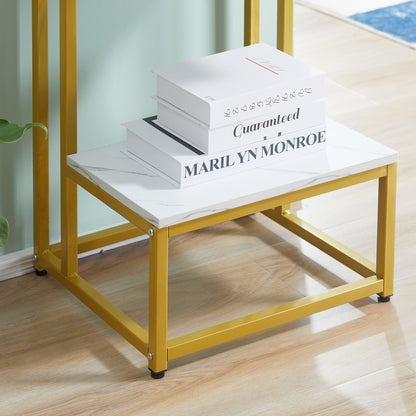 HOMCOM Side Table, Doule Layer End Table, Modern Coffee Table with Steel Frame and Adjustable Non-Slip Feet for Living room, Bedroom, White