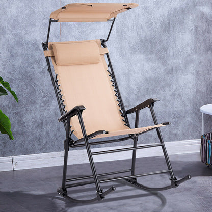 Folding Garden Rocking Chair with Sun Canopy-Beige