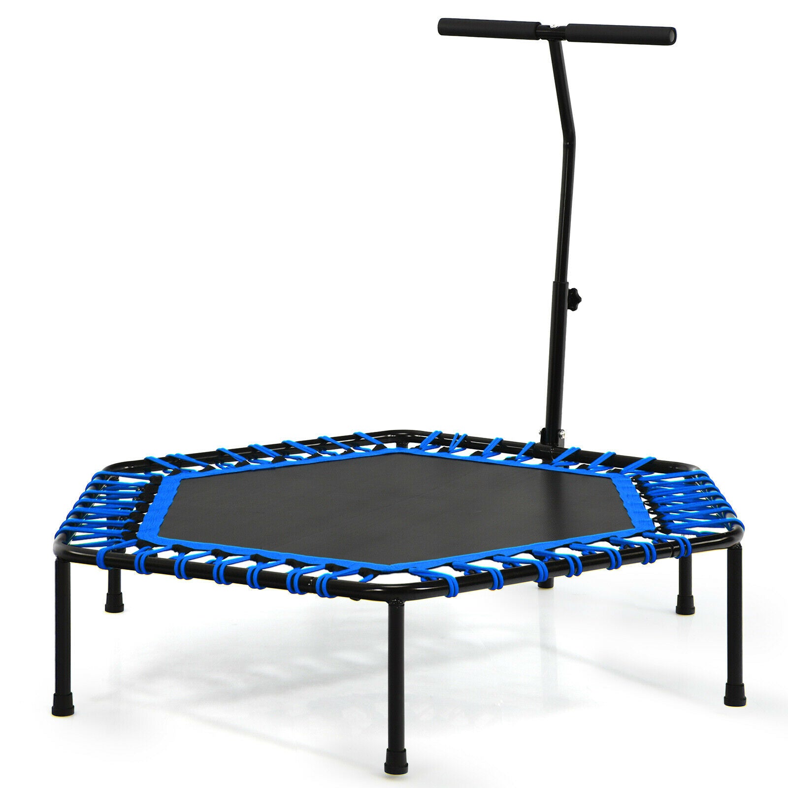 Folding Fitness Trampoline Adults/ Kids with Adjustable Handrail-Blue