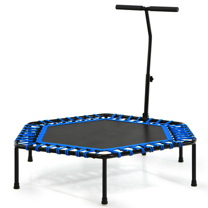 Folding Fitness Trampoline Adults/ Kids with Adjustable Handrail-Blue