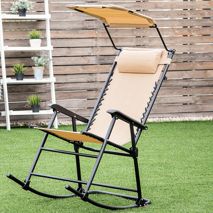 Folding Garden Rocking Chair with Sun Canopy-Beige