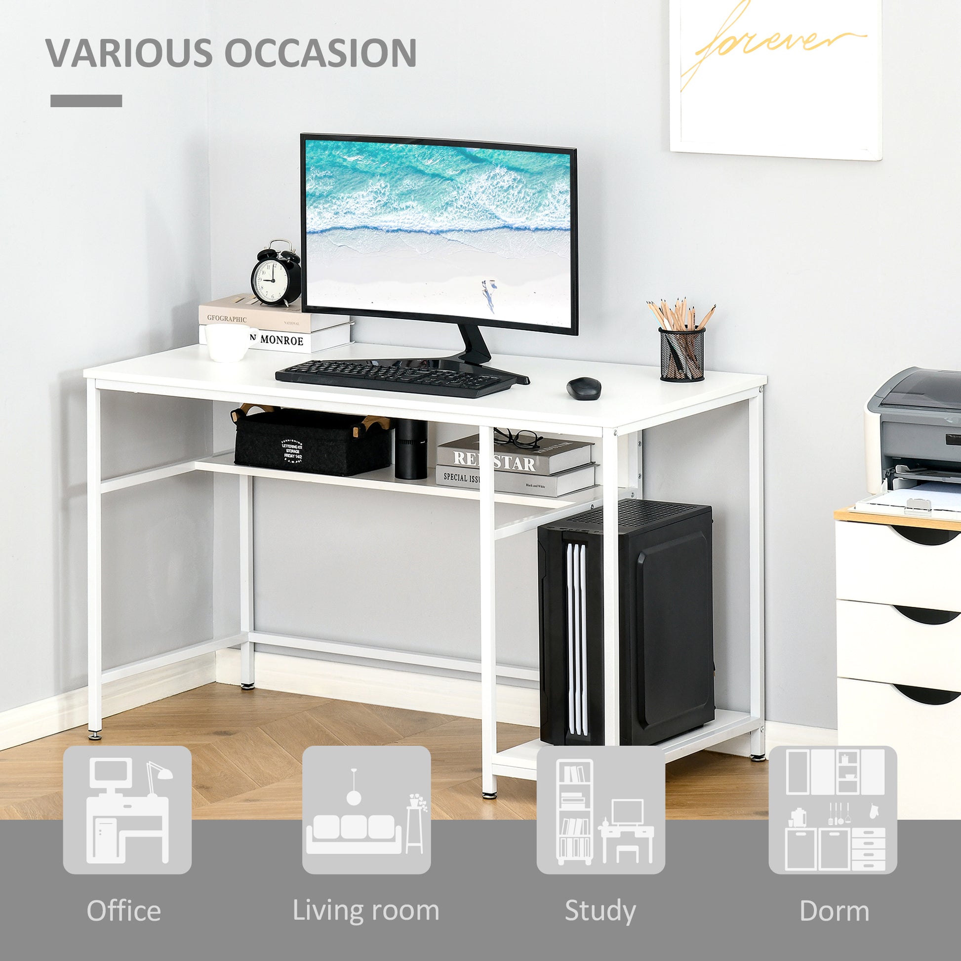 HOMCOM Home Compact Small Computer Desk Writing Study Table Office PC Workstation Gaming Studying with Storage Shelf, White