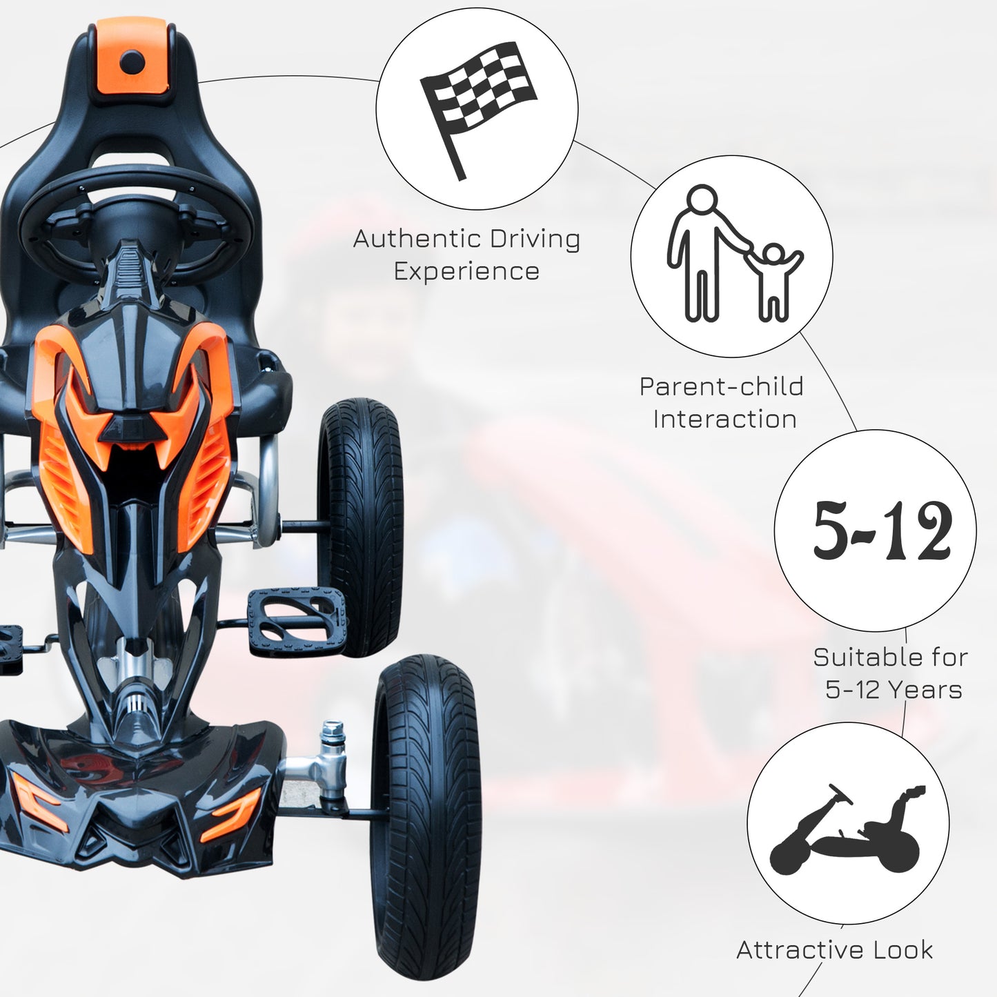 HOMCOM Kids Ride On Pedal Go Kart Indoor Outdoor Sports Toy Braking System