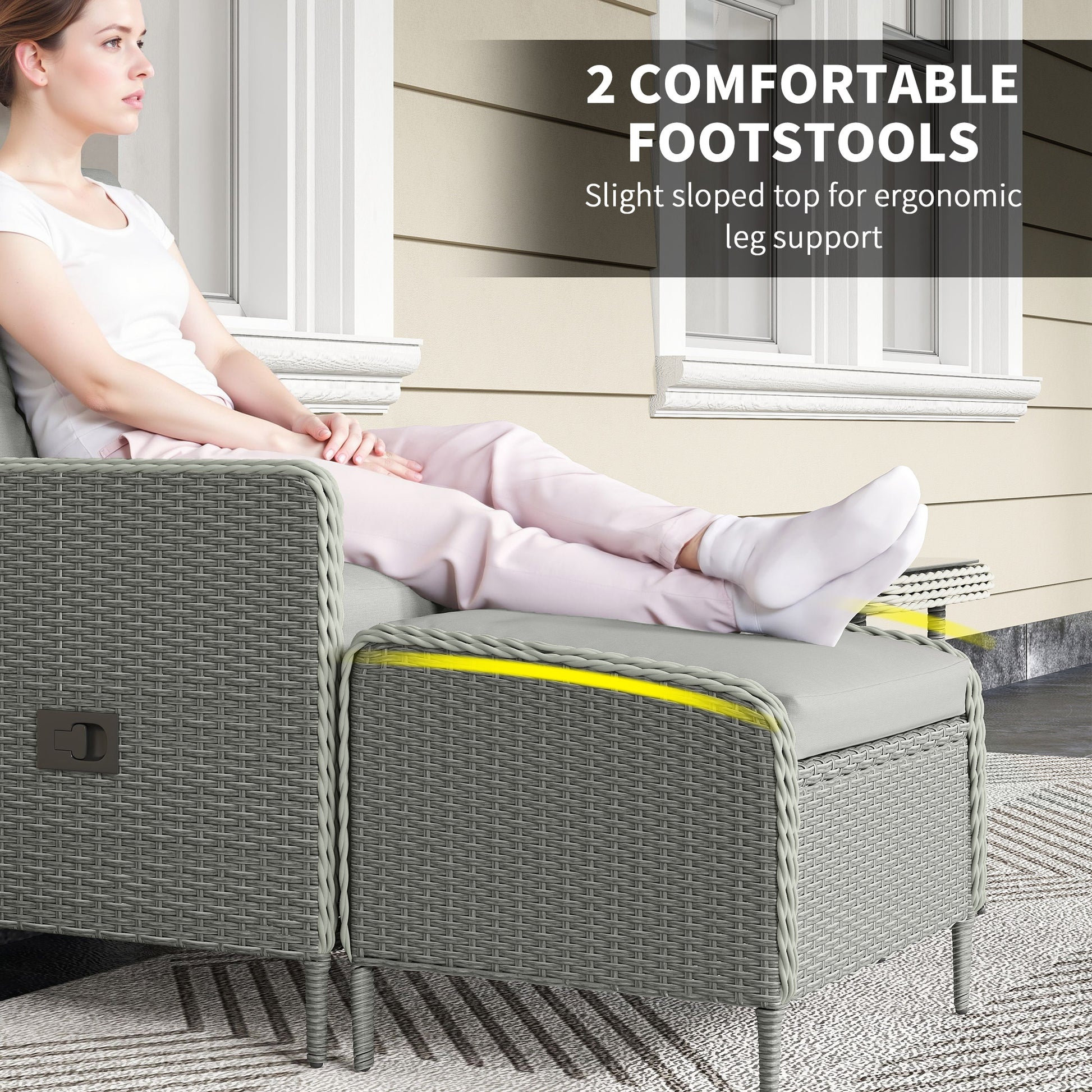 Outsunny Five-Piece Reclining Rattan Chair Set - Charcoal Grey