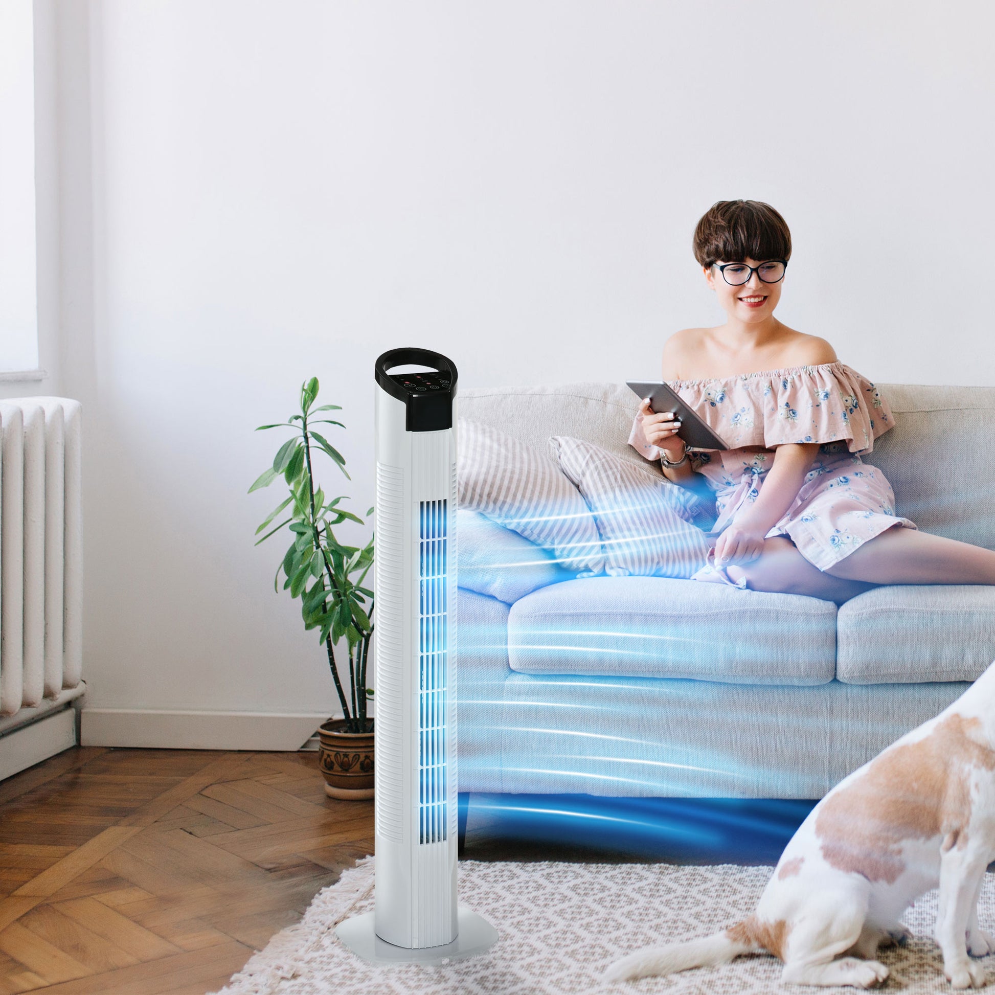 HOMCOM Freestanding Tower Fan, 3 Speed 3 Mode, 7.5h Timer, 70 Degree Oscillation, LED Panel, 5M Remote Controller, Black and White