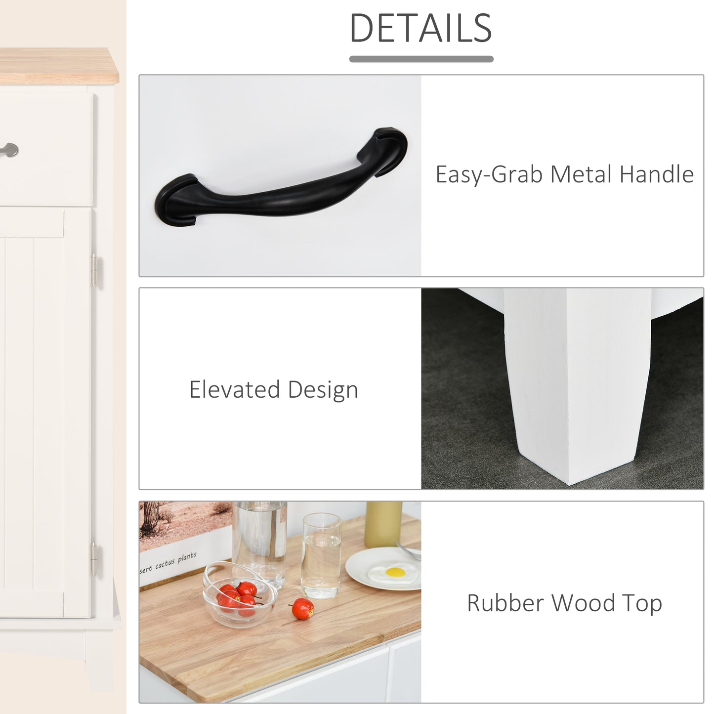 HOMCOM Modern Organising Kitchen Cupboard, Wooden Storage Cabinet, Tableware Organizer with 2 Drawers for Living & Dining Pantry Room, White