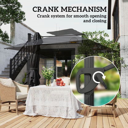 Outsunny 3.5x3 m Garden Cantilever Parasol with Solar LED Lights and Centre Light, UPF50+ Aluminium Patio Umbrella with 360° Rotation and Tilt, Hanging Sun Shade with Cross Base, Crank Handle, Black