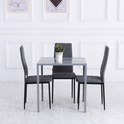HOMCOM Modern Square Dining Table, Seats 4, with Glass Top & Metal Legs for Dining Room, Living Room, Grey