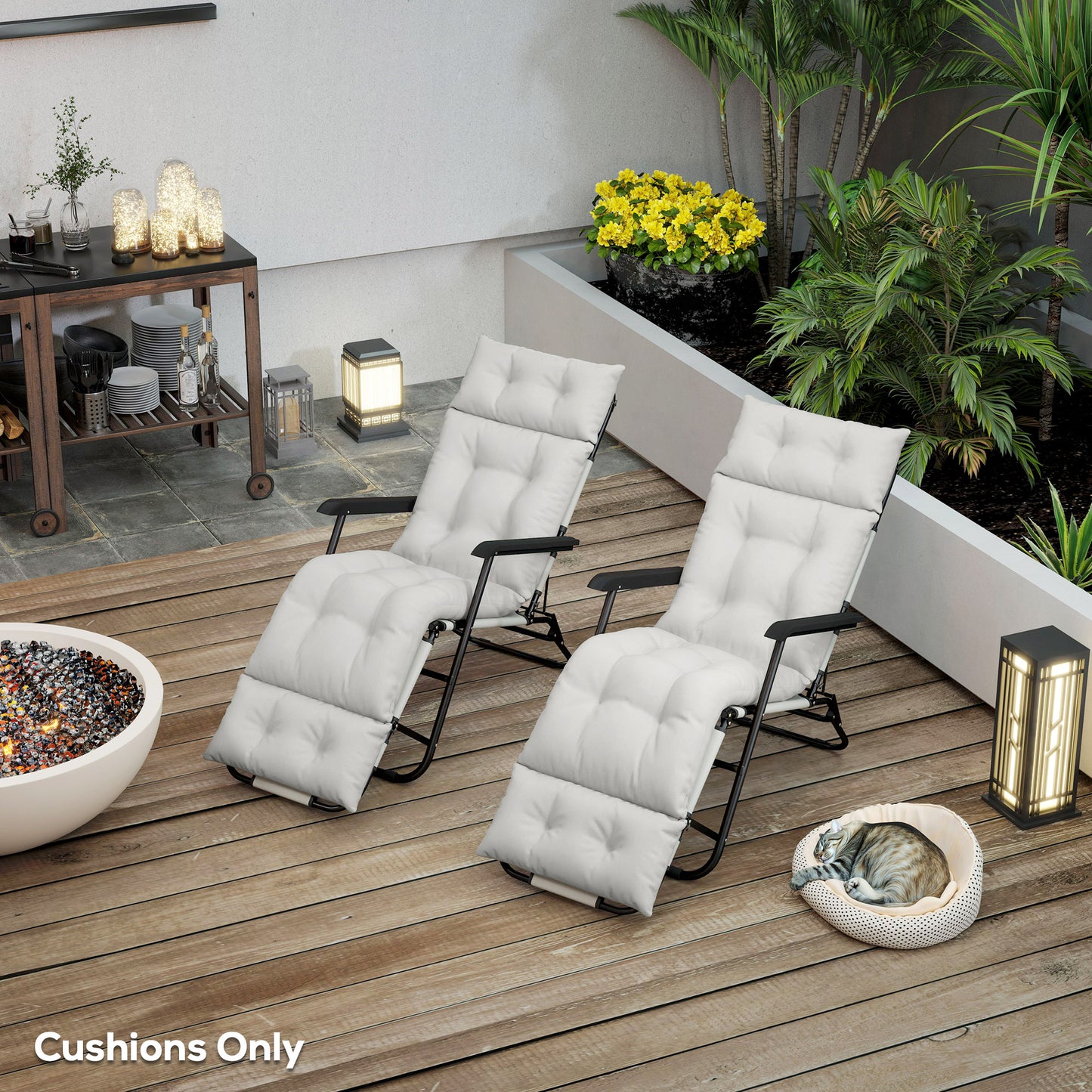 Outsunny Set of Two 190 x 56cm Sun Lounger Cushions - Light Grey