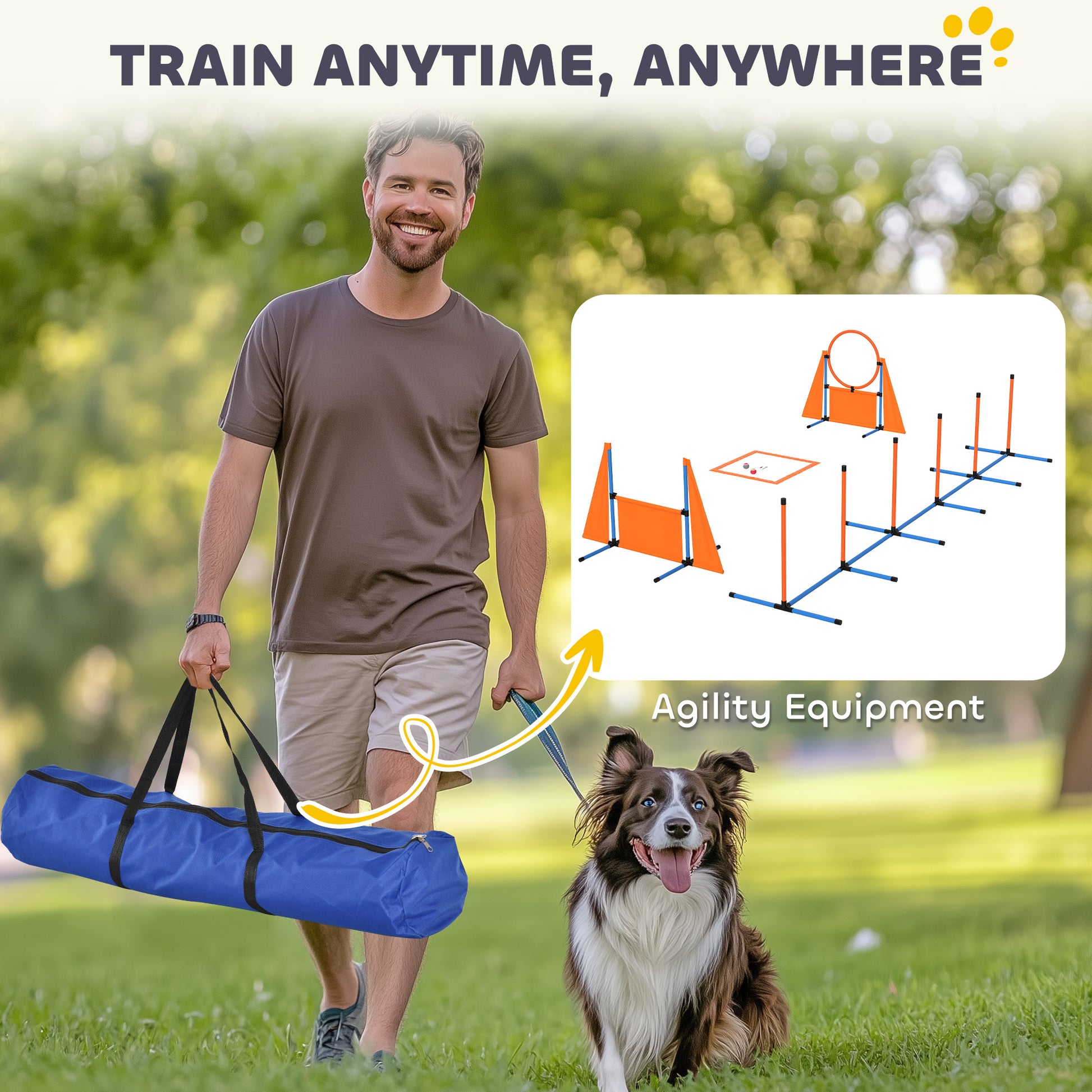 PawHut 6-Piece Dog Agility Equipment Set with Weave Poles, Jump Ring, Hurdle, Pause Box, Bag, Orange
