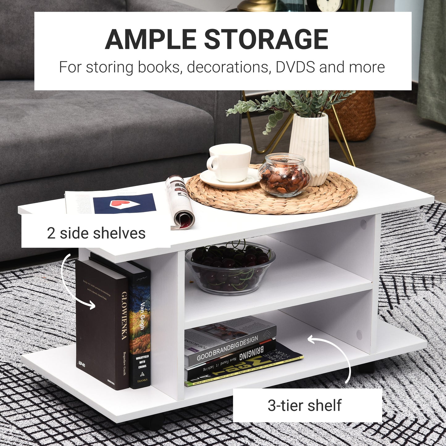 HOMCOM TV Stand W/ Shelves -White