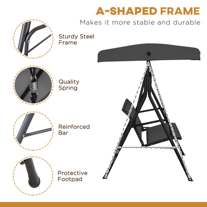 Outsunny Three-Seater Garden Swing Chair, with Canopy - Black