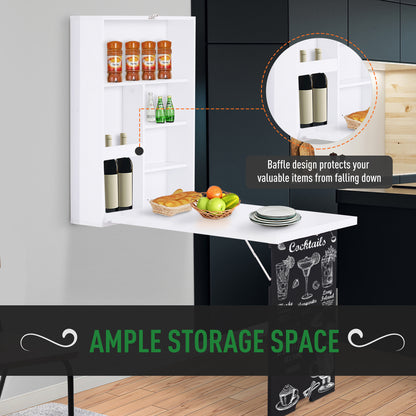 HOMCOM Folding Wall-Mounted Drop-Leaf Table With Chalkboard Shelf multifunction White