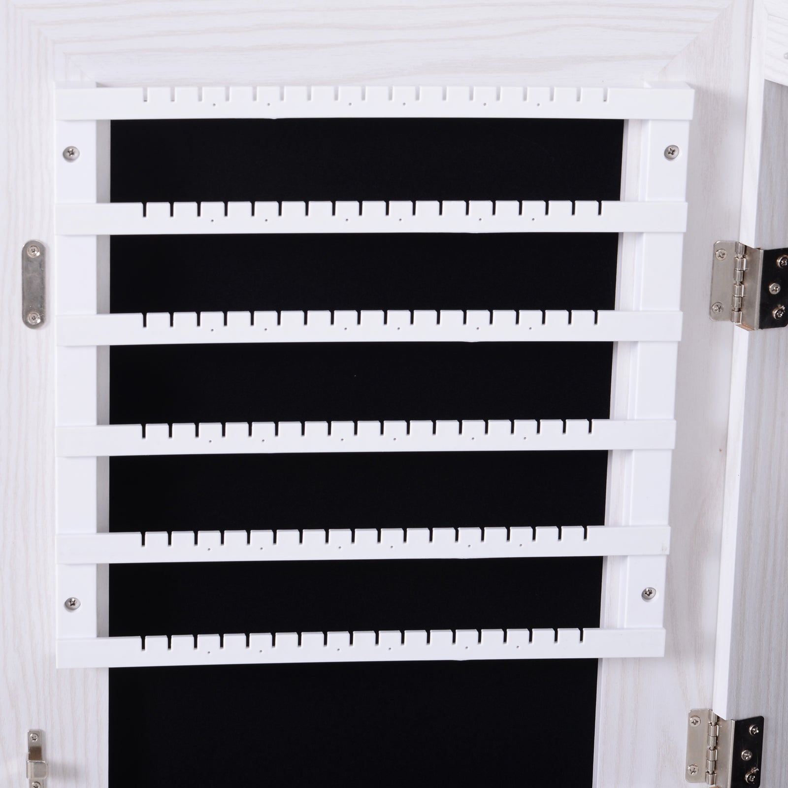 HOMCOM Mirrored Jewellery Storage Cabinet Door Mounted/Wall mounted Organiser Hanging Lockable w/ 6 Inner LED Lights White