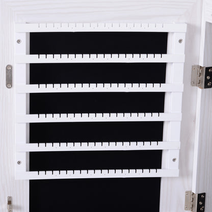 HOMCOM Mirrored Jewellery Storage Cabinet Door Mounted/Wall mounted Organiser Hanging Lockable w/ 6 Inner LED Lights White