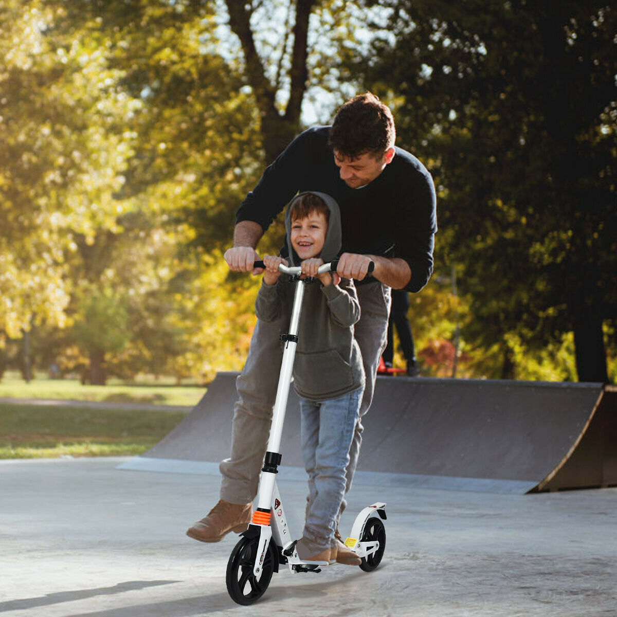 Pro Push Stunt Kick Scooter with Adjustable Bar and Carry Strap-White