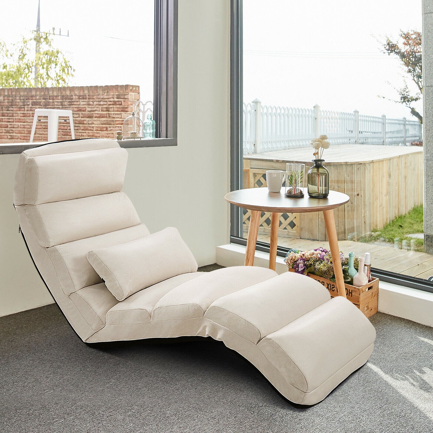 Folding Floor Sofa Chair / Ergonomic Floor Cushion-Beige