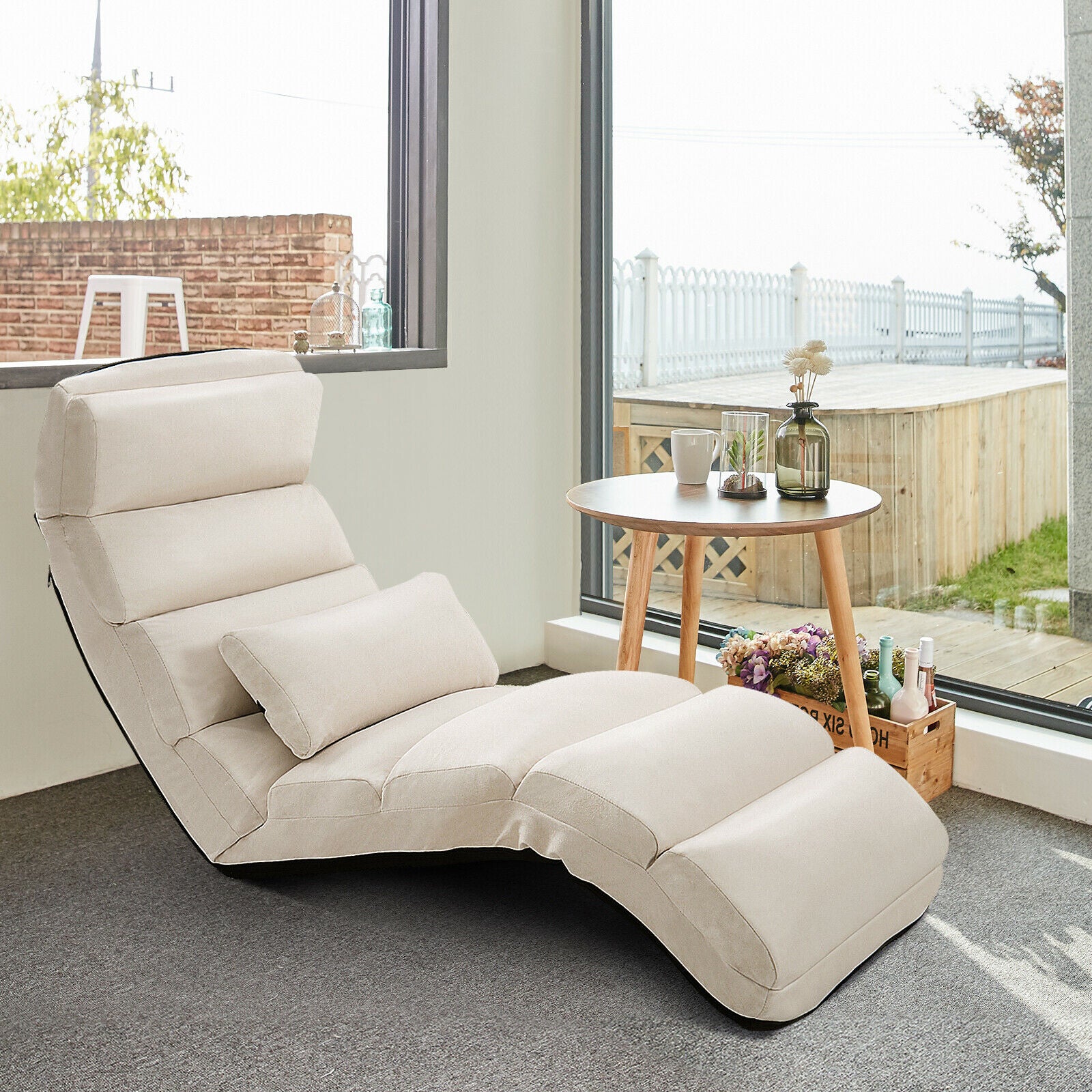 Folding Floor Sofa Chair / Ergonomic Floor Cushion-Beige