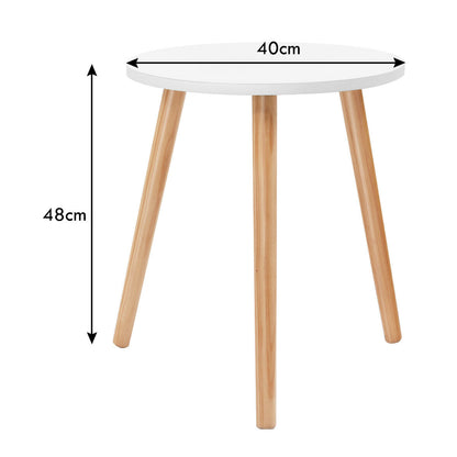 Round Occasional/Side Table with Natural Wood Legs for Home and Office-White