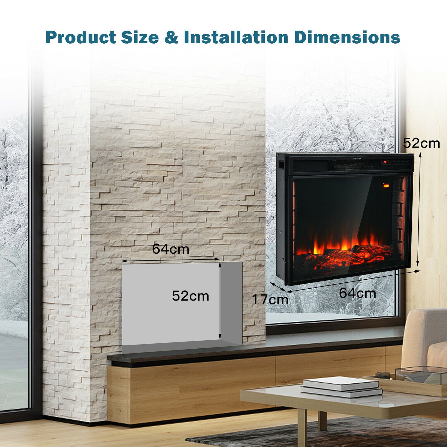 Recessed Electric Fireplace with 7 Flame Colours and Timer Function