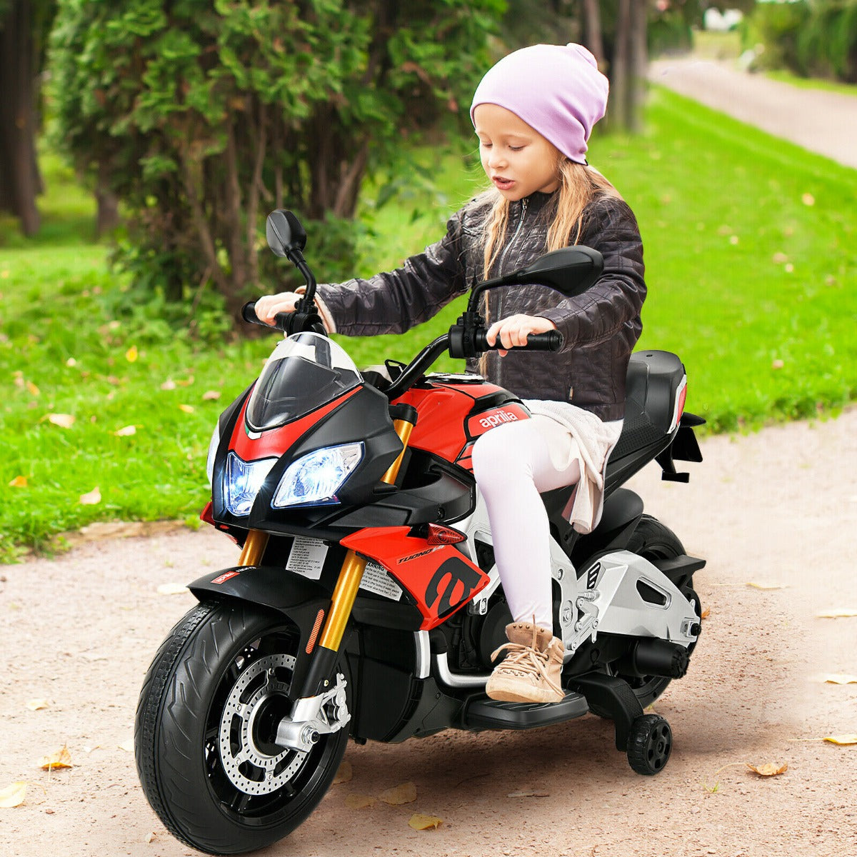 Kids 12v Electric Aprilia Licensed Motorbike with LED Lights and Music-Red