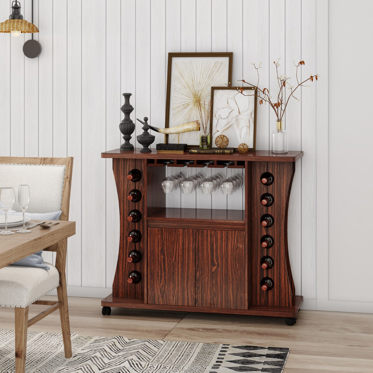 Serving Trolley Cart with Wine Rack