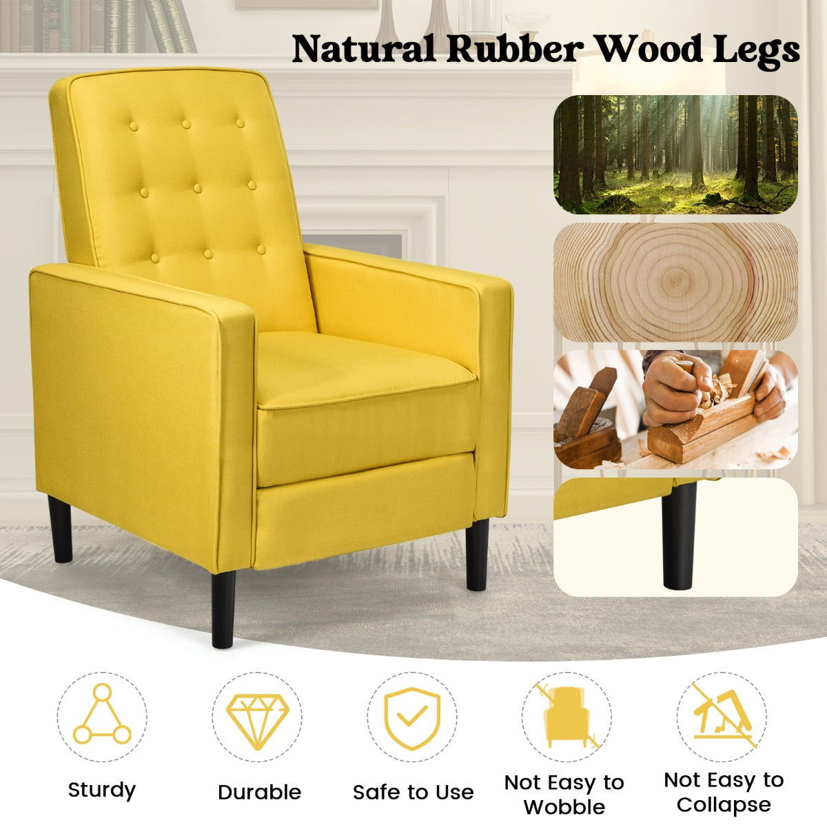 3-Position Adjustable Sofa Chair Leisure Seat with Extendable Footrest-Yellow