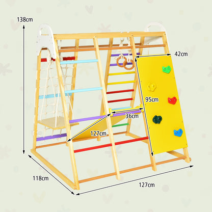 8-in-1 Jungle Gym Playset Wooden Climber Play Set with Monkey Bars