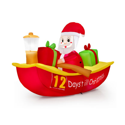 7 FT Christmas Inflatables Santa Claus Rowing Boat with Navigation Light