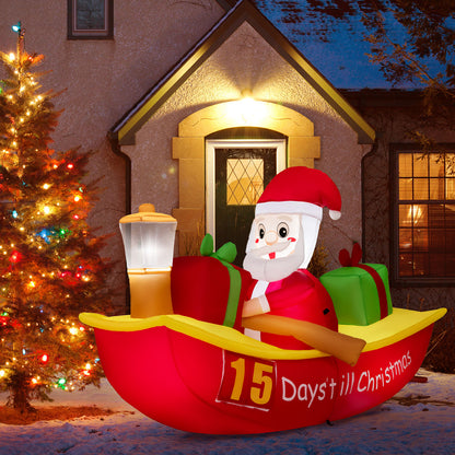 7 FT Christmas Inflatables Santa Claus Rowing Boat with Navigation Light