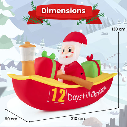 7 FT Christmas Inflatables Santa Claus Rowing Boat with Navigation Light